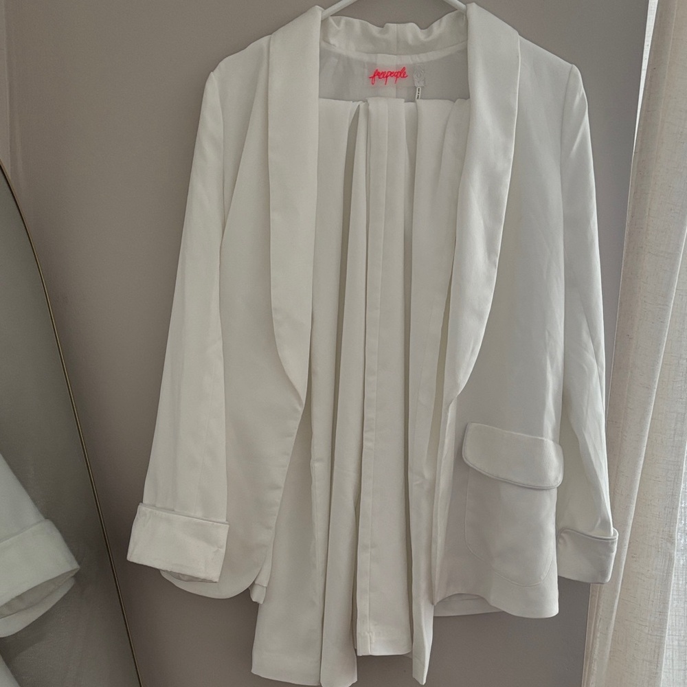 Free People White Open-Front Blazer Jacket & Wide Leg pants Set
